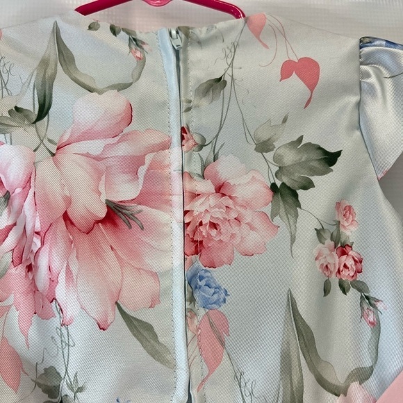 Rare Editions Girls flowery short sleeve dress with front bow and back bow - Picture 8 of 9
